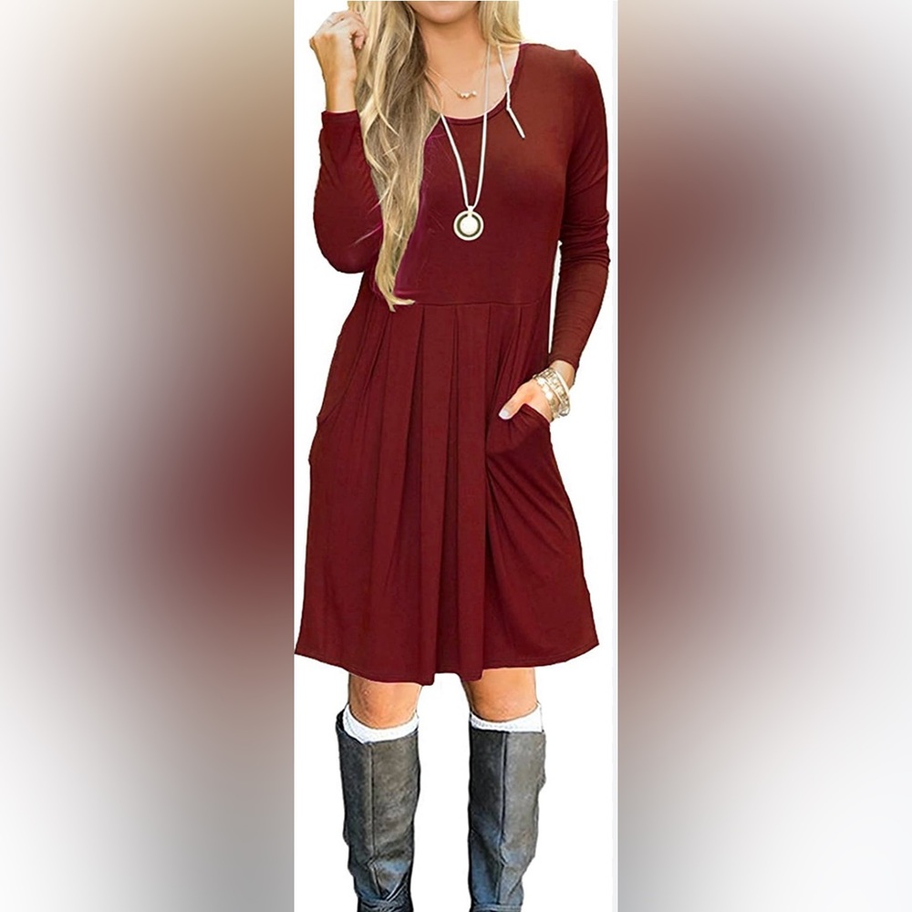 *SALE* Women’s long sleeve pleated stretchy dress, knee length pockets XL NWT